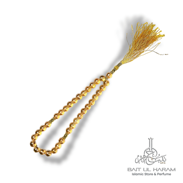 Golden glass crystal tasbeeh 33 beads amber yellow prayer beads