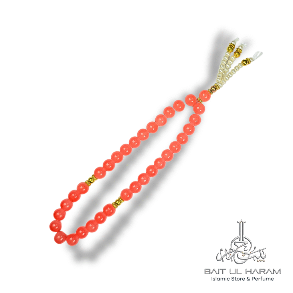 Fancy stone look tasbeeh 33 beads in amber blue pink and teal colors