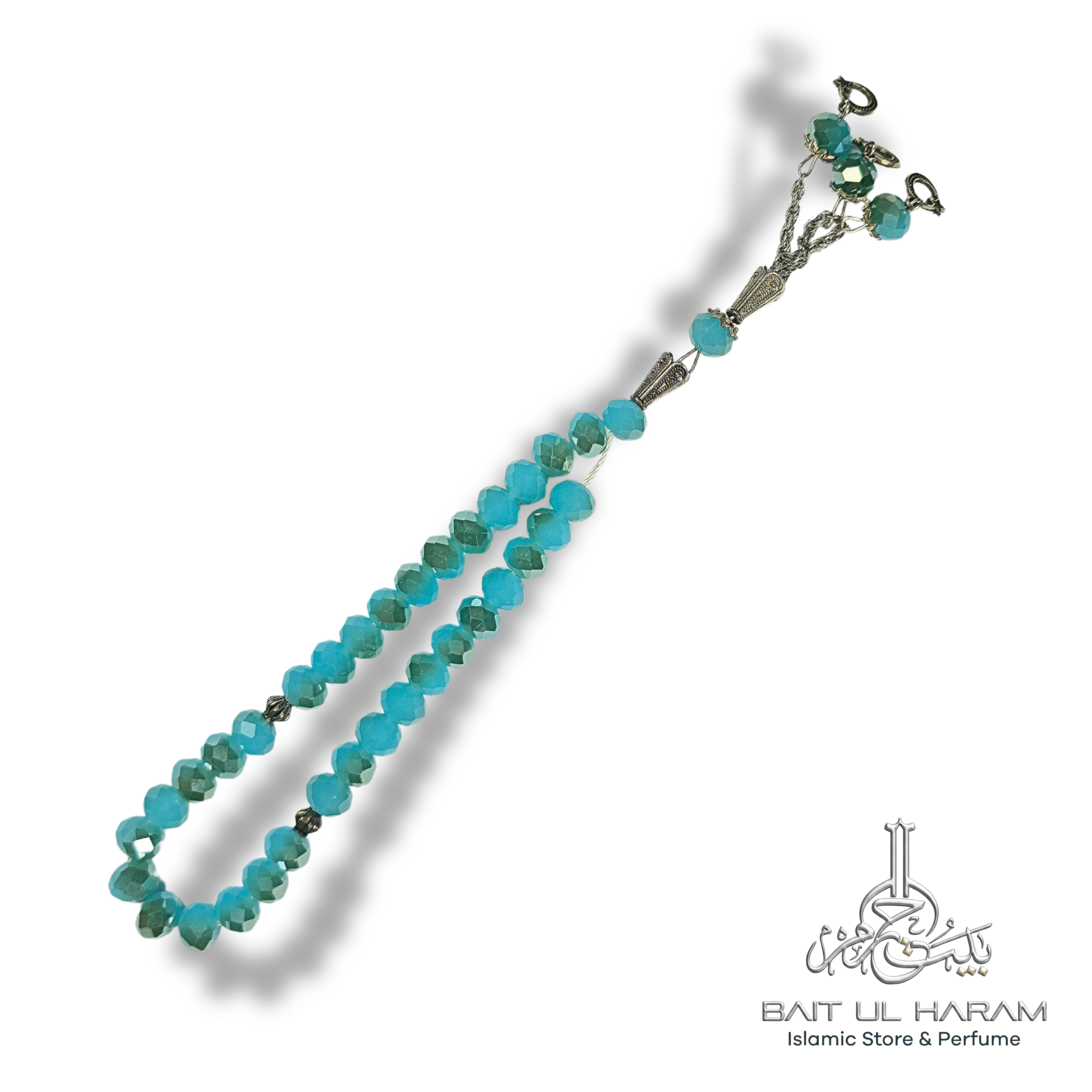 Fancy crystal tasbeeh 33 beads faceted glass prayer beads with silver tassel